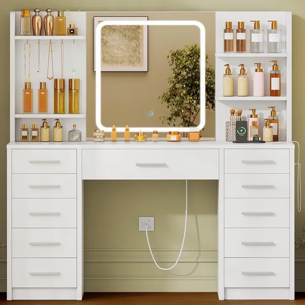 FIONESO 42.1″ Makeup Vanity, 11 Drawers — White